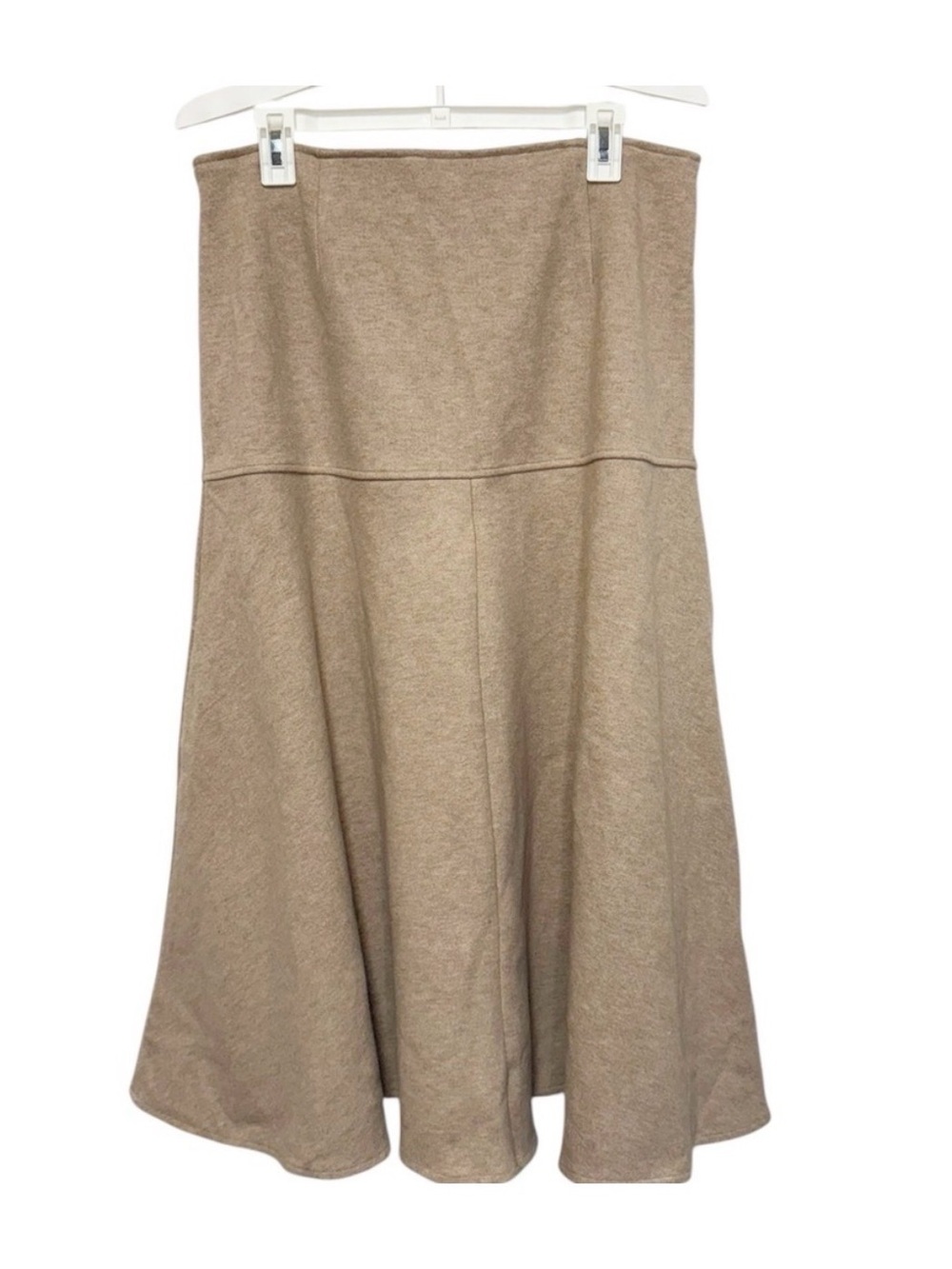 OGL CashSoft Oatmeal Flared Maxi Skirt L Wool Like Knit Minimalist Quiet Luxury - Picture 7 of 12